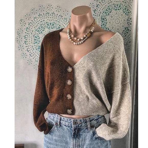 🚨LAST ONE// Brown sugar colorblock Cardigan - Picture 4 of 5